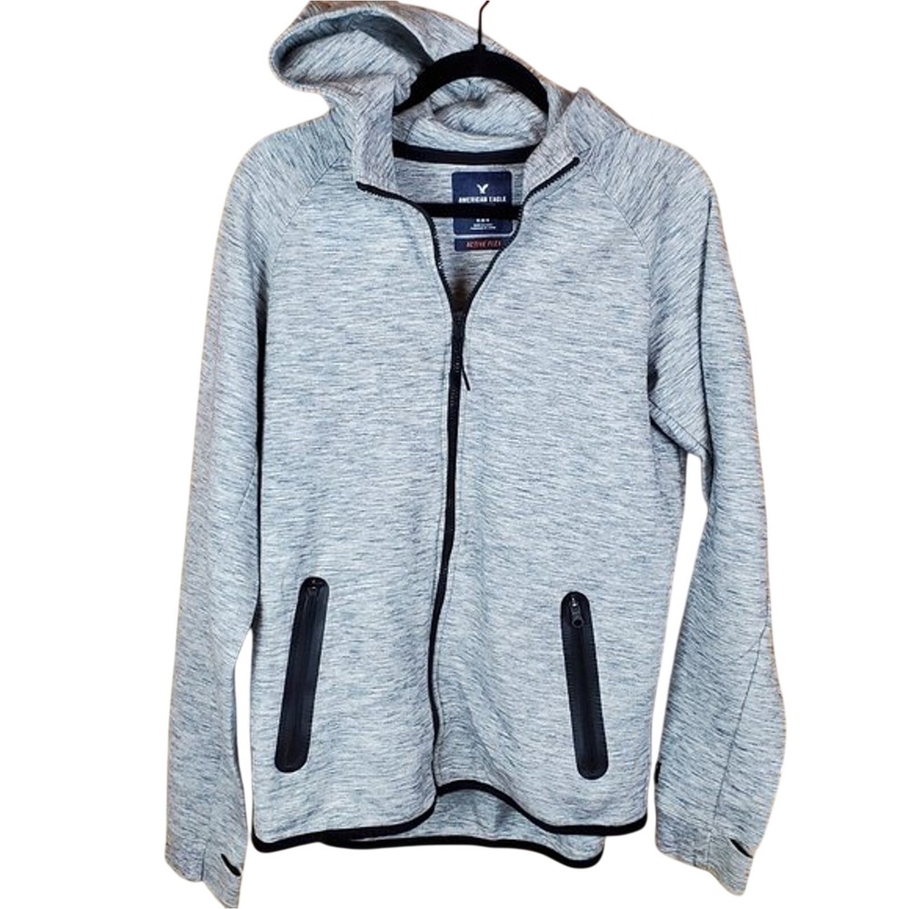 American Eagle Active Flex Gray and Black Zip Up Hooded Sweatshirt Size‎ Medium